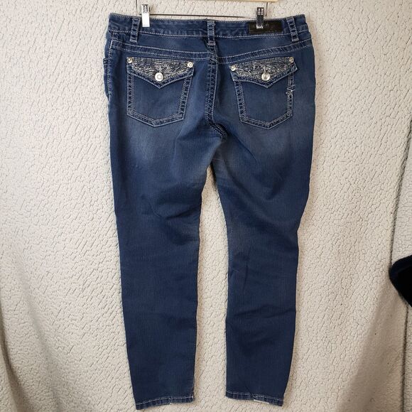 Seven 7 Skinny Jeans Womens 14 Dark Wash Embellished Pockets 38x28 - Picture 2 of 11